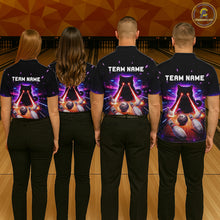 Load image into Gallery viewer, Custom Alien Cat Bowling Team Shirt for Men UFO Bowling League Jersey Polo &amp; Quarter-Zip Bowling Outfit QZT989