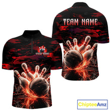 Load image into Gallery viewer, Flame Red Pattern Bowling Shirt for Men Bowling Team Jersey Polo &amp; 1/4-Zip QZT1027