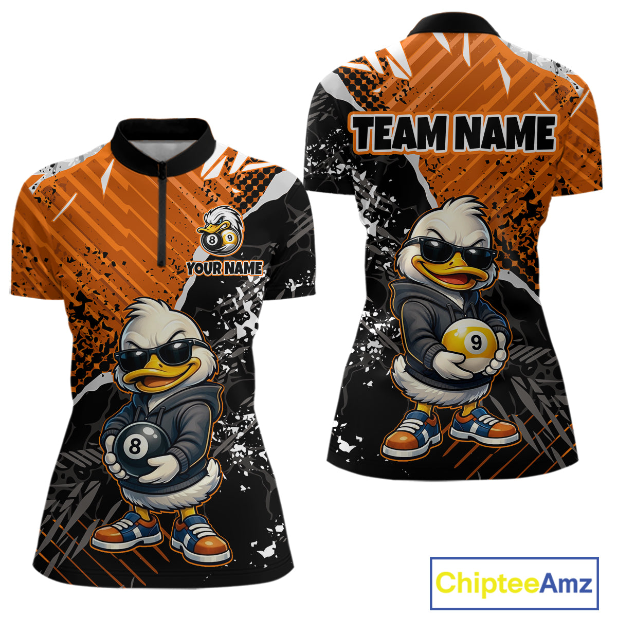 Custom Funny Duck 8 Ball & 9 Ball Billiard Shirt for Women Pool Team Jersey Polo & Quarter-Zip Pool Outfit BHT79
