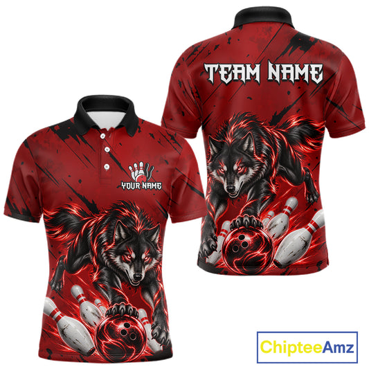 Custom Black and Red Bowling Shirt for Men Wolf Bowling Jersey for Team Bowling Outfit QZT1360