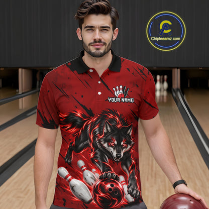 Custom Black and Red Bowling Shirt for Men Wolf Bowling Jersey for Team Bowling Outfit QZT1360