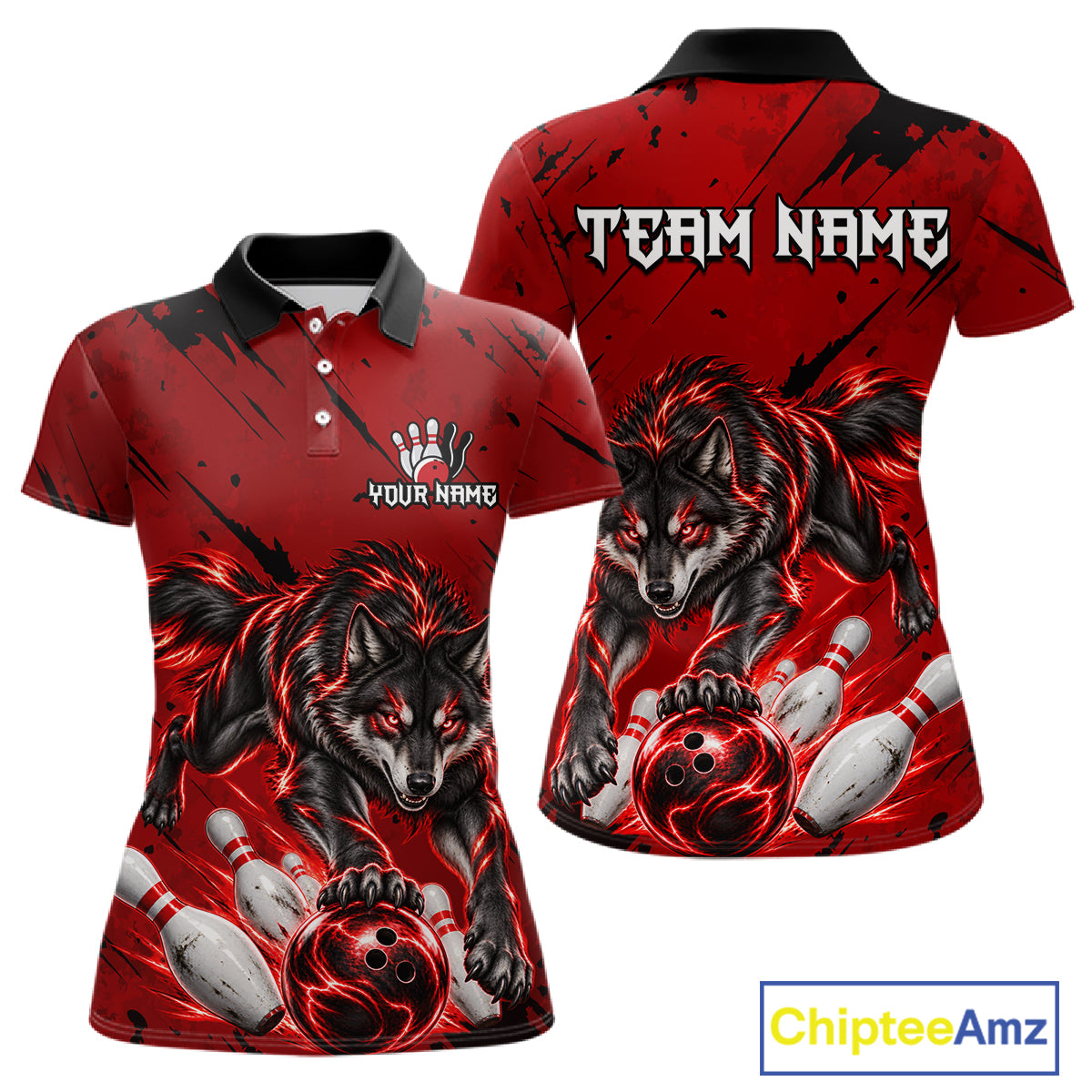 Custom Black and Red Bowling Shirt for Women Wolf Bowling Jersey for Team Bowling Outfit QZT1360
