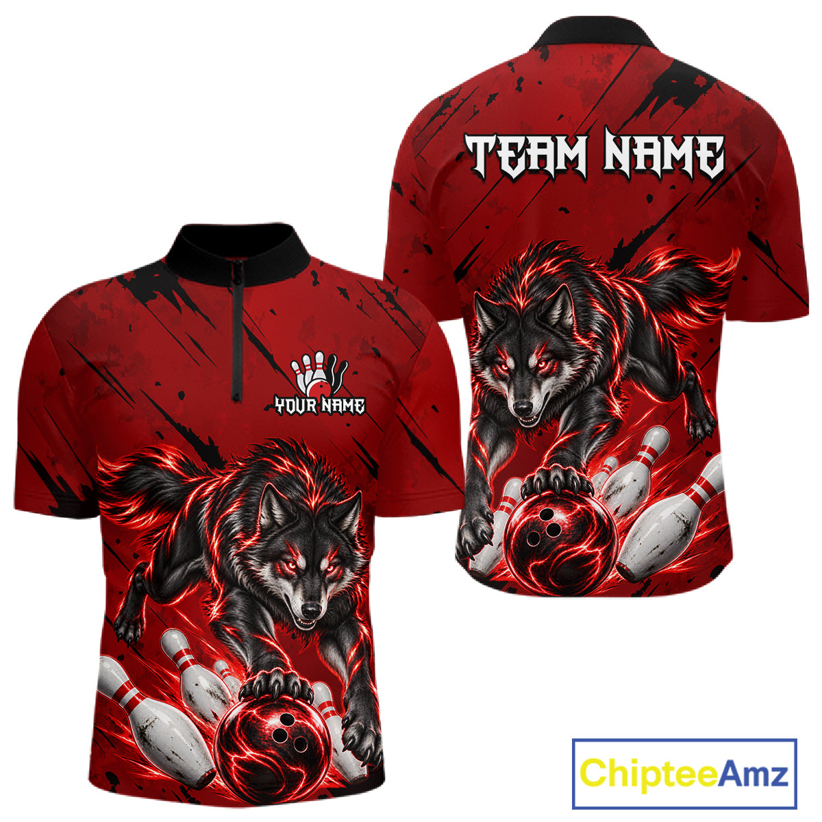 Custom Black and Red Bowling Shirt for Men Wolf Bowling Jersey for Team Bowling Outfit QZT1360