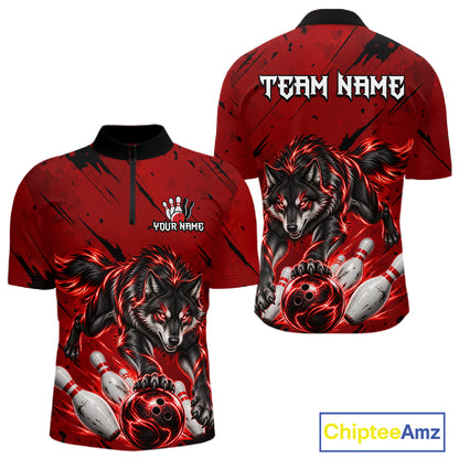 Custom Black and Red Bowling Shirt for Men Wolf Bowling Jersey for Team Bowling Outfit QZT1360