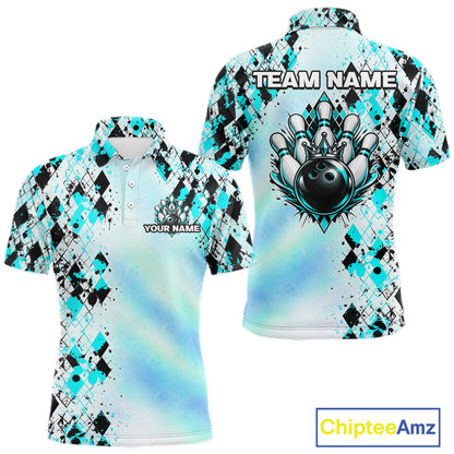 Custom Aurora Gradient Bowling Shirt for Men Teal Argyle Bowling Jersey Bowling Outfit QZT1361