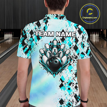 Custom Aurora Gradient Bowling Shirt for Men Teal Argyle Bowling Jersey Bowling Outfit QZT1361