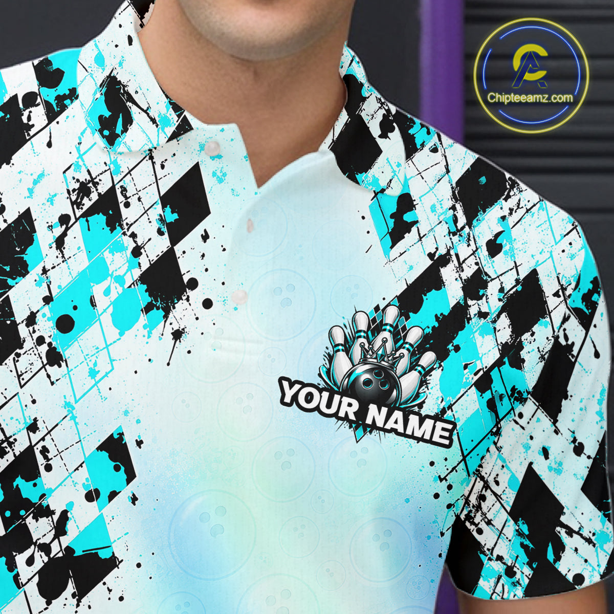 Custom Aurora Gradient Bowling Shirt for Men Teal Argyle Bowling Jersey Bowling Outfit QZT1361