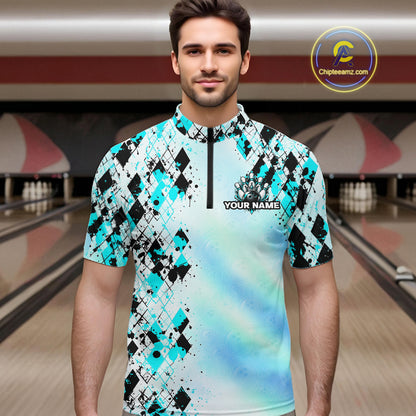 Custom Aurora Gradient Bowling Shirt for Men Teal Argyle Bowling Jersey Bowling Outfit QZT1361