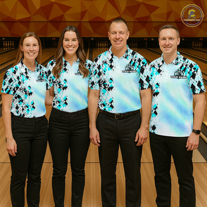 Custom Aurora Gradient Bowling Shirt for Men Teal Argyle Bowling Jersey Bowling Outfit QZT1361