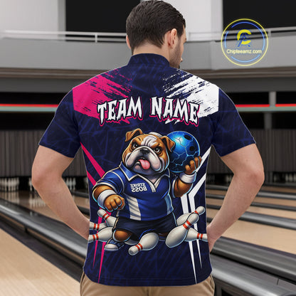 Personalized Funny Bulldog Bowling League Shirt Polo & 1/4 Zip Navy Bowling Jersey for Men QZT910