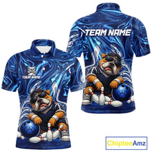 Load image into Gallery viewer, Custom Blue Funny Bulldog Bowling Team Shirt Bowling Jersey Polo &amp; 1/4 Zip Bowling Unisex for Men QZT912