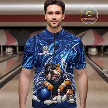 Load image into Gallery viewer, Custom Blue Funny Bulldog Bowling Team Shirt Bowling Jersey Polo &amp; 1/4 Zip Bowling Unisex for Men QZT912