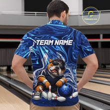 Load image into Gallery viewer, Custom Blue Funny Bulldog Bowling Team Shirt Bowling Jersey Polo &amp; 1/4 Zip Bowling Unisex for Men QZT912