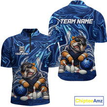 Load image into Gallery viewer, Custom Blue Funny Bulldog Bowling Team Shirt Bowling Jersey Polo &amp; 1/4 Zip Bowling Unisex for Men QZT912