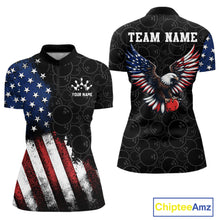 Load image into Gallery viewer, Two quarter-zipshirts with American flag design on the front and eagle design on the back, with 'Chiptee Amz' branding.