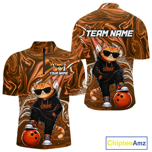 Custom Marble Bowling Shirt Cool Cat Bowling Team Jersey for Men Bowling Outfit QZT1213
