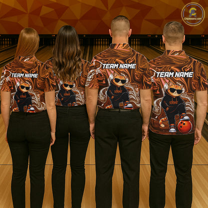 Custom Marble Bowling Shirt Cool Cat Bowling Team Jersey for Women Bowling Outfit QZT1213