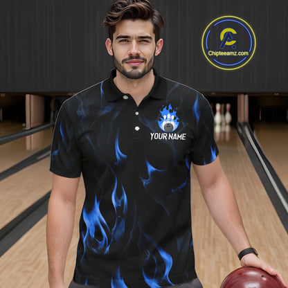 Custom Blue Flames Bowling Shirt for Men Bowling Team Jersey Bowling Outfit QZT1216