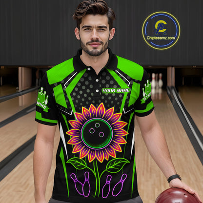 Green Neon Lightning Sunflower Bowling Shirt for Men Custom Team Bowling Polo Bowling Jersey QZT771