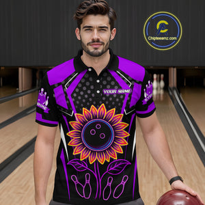 Purple Neon Lightning Sunflower Bowling Shirt for Men Custom Team Bowling Polo Bowling Jersey QZT771