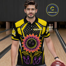 Load image into Gallery viewer, Yellow Neon Lightning Sunflower Bowling Shirt for Men Custom Team Bowling Jersey QZT771