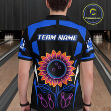 Load image into Gallery viewer, Blue Neon Lightning Sunflower Bowling Shirt for Men Custom Team Bowling Polo Bowling Jersey QZT771