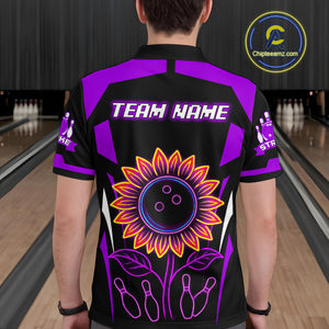 Purple Neon Lightning Sunflower Bowling Shirt for Men Custom Team Bowling Polo Bowling Jersey QZT771