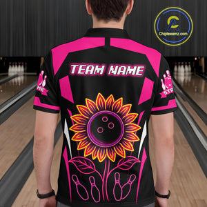 Pink Neon Lightning Sunflower Bowling Shirt for Men Custom Team Bowling Polo Bowling Jersey QZT771