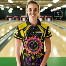 Load image into Gallery viewer, Yellow Neon Lightning Sunflower Bowling Shirt for Women Custom Team Bowling Jersey QZT771