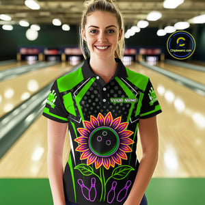 Green Neon Lightning Sunflower Bowling Shirt for Women Custom Team Bowling Polo Bowling Jersey QZT771