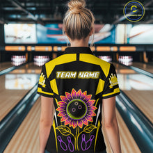 Load image into Gallery viewer, Yellow Neon Lightning Sunflower Bowling Shirt for Women Custom Team Bowling Jersey QZT771