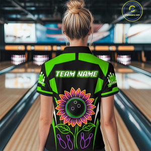 Green Neon Lightning Sunflower Bowling Shirt for Women Custom Team Bowling Polo Bowling Jersey QZT771