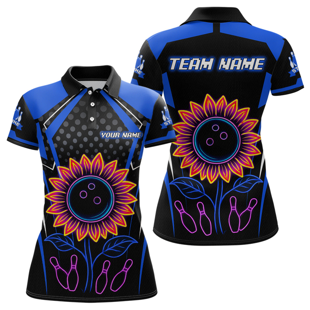Blue Neon Lightning Sunflower Bowling Shirt for Women Custom Team Bowling Polo Bowling Jersey QZT771