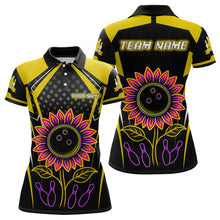 Load image into Gallery viewer, Yellow Neon Lightning Sunflower Bowling Shirt for Women Custom Team Bowling Jersey QZT771
