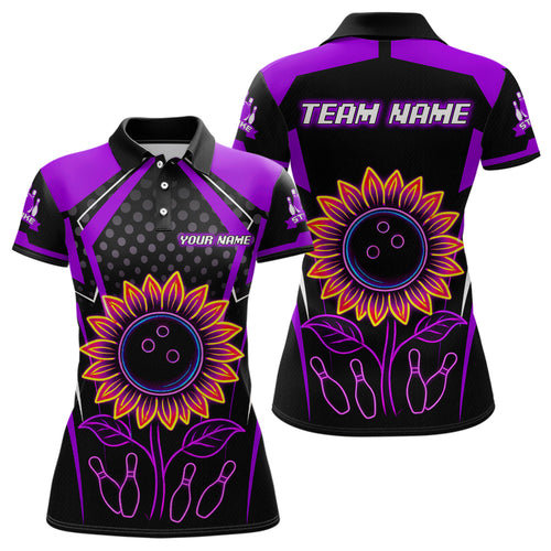 Purple Neon Lightning Sunflower Bowling Shirt for Women Custom Team Bowling Polo Bowling Jersey QZT771