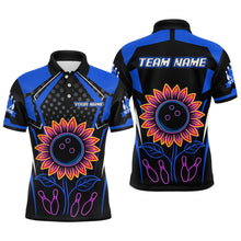 Load image into Gallery viewer, Blue Neon Lightning Sunflower Bowling Shirt for Men Custom Team Bowling Polo Bowling Jersey QZT771