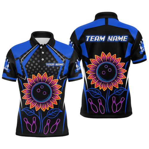 Blue Neon Lightning Sunflower Bowling Shirt for Men Custom Team Bowling Polo Bowling Jersey QZT771