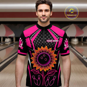 Pink Neon Lightning Sunflower Bowling Shirt for Men Custom Team Bowling Polo Bowling Jersey QZT771