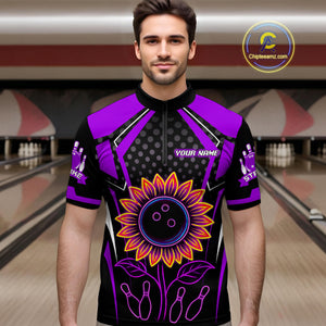 Purple Neon Lightning Sunflower Bowling Shirt for Men Custom Team Bowling Polo Bowling Jersey QZT771
