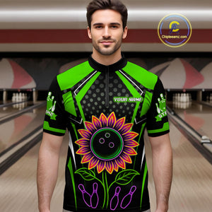 Green Neon Lightning Sunflower Bowling Shirt for Men Custom Team Bowling Polo Bowling Jersey QZT771