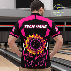 Pink Neon Lightning Sunflower Bowling Shirt for Men Custom Team Bowling Polo Bowling Jersey QZT771
