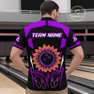Purple Neon Lightning Sunflower Bowling Shirt for Men Custom Team Bowling Polo Bowling Jersey QZT771