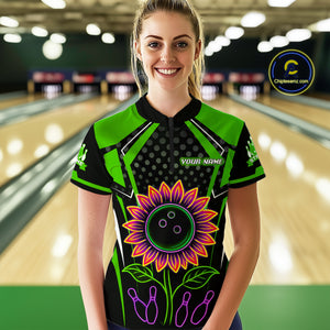 Green Neon Lightning Sunflower Bowling Shirt for Women Custom Team Bowling Polo Bowling Jersey QZT771