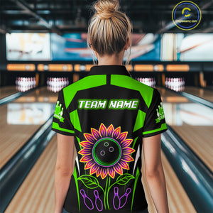 Green Neon Lightning Sunflower Bowling Shirt for Women Custom Team Bowling Polo Bowling Jersey QZT771