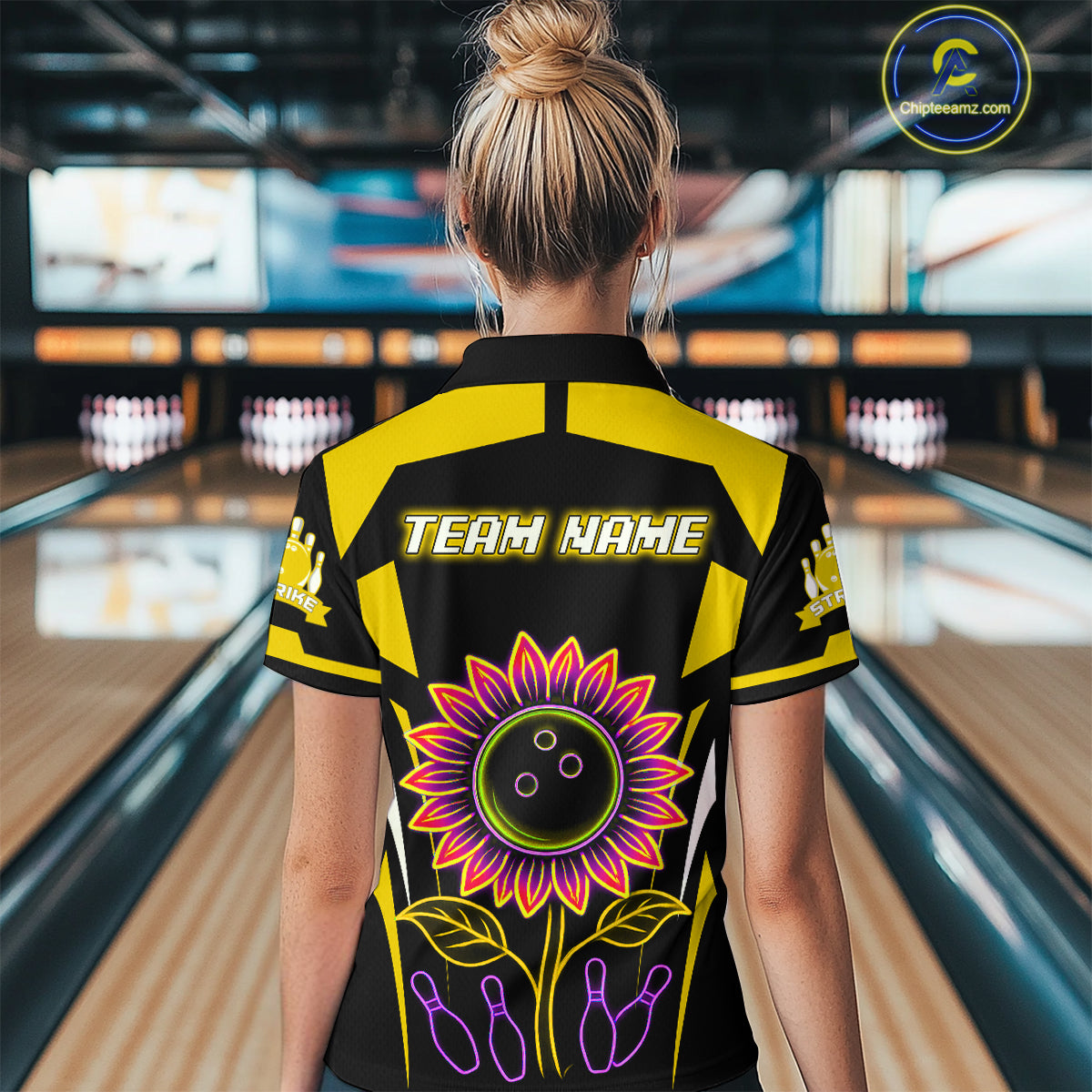 Yellow Neon Lightning Sunflower Bowling Shirt for Women Custom Team Bowling Jersey QZT771