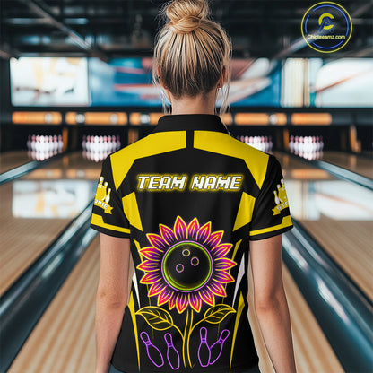Yellow Neon Lightning Sunflower Bowling Shirt for Women Custom Team Bowling Jersey QZT771