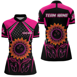 Pink Neon Lightning Sunflower Bowling Shirt for Women Custom Team Bowling Polo Bowling Jersey QZT771