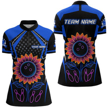 Load image into Gallery viewer, Blue Neon Lightning Sunflower Bowling Shirt for Women Custom Team Bowling Polo Bowling Jersey QZT771
