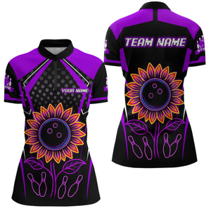 Purple Neon Lightning Sunflower Bowling Shirt for Women Custom Team Bowling Polo Bowling Jersey QZT771