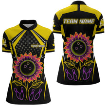 Load image into Gallery viewer, Yellow Neon Lightning Sunflower Bowling Shirt for Women Custom Team Bowling Jersey QZT771